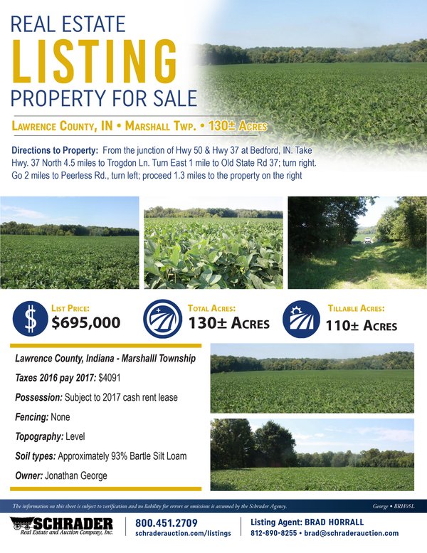 Listing brochure cover - 130 Acres with 110 Acres Very Productive Land